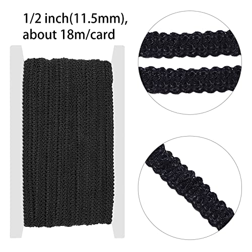 Gorgecraft 1/2 Inch 20Yds Gimp Braid Trim Black Polyester Weave Fabric Woven Trims Braided Cord Scalloped Edge Rick Rack Ribbon Upholstery Decorative Braid Trim For Sewing Diy Crafts Costume Gifts #TOP1