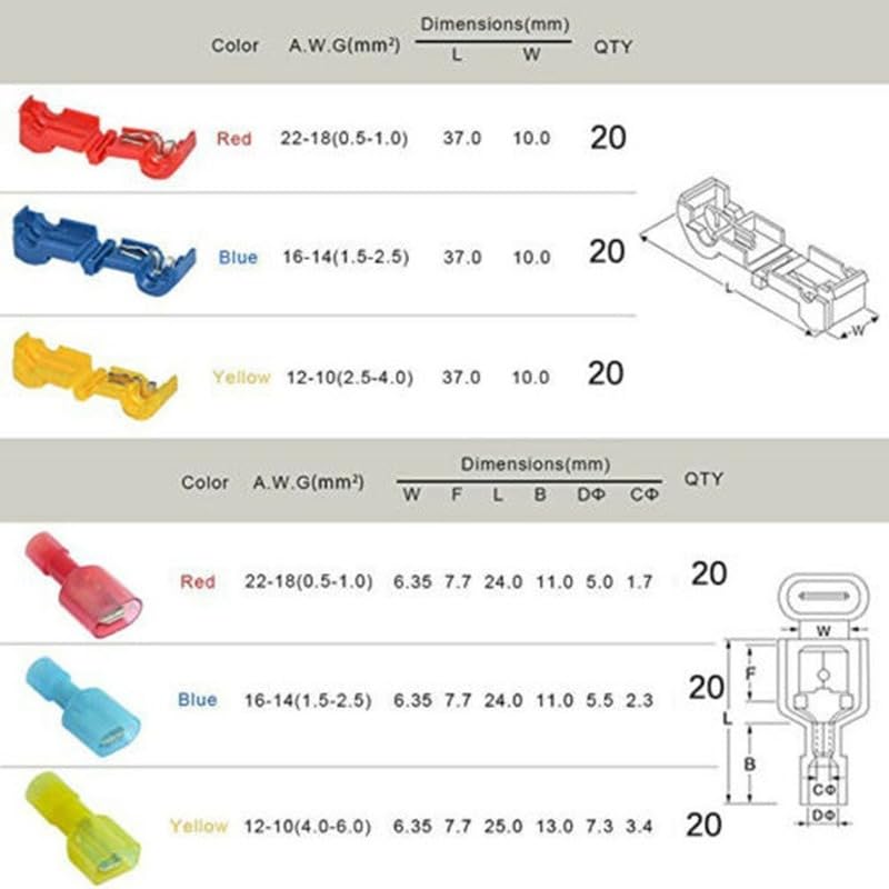 Wiring Connecting Terminals - 120PCS Main line Branch Wiring clamp T-Shaped Break-Free Wire clamp Combination Set Quick Terminal