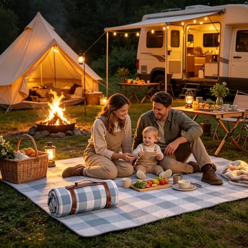 Tapis de camping pliable 203 x 152 cm grand format lavable pour sol extérieur