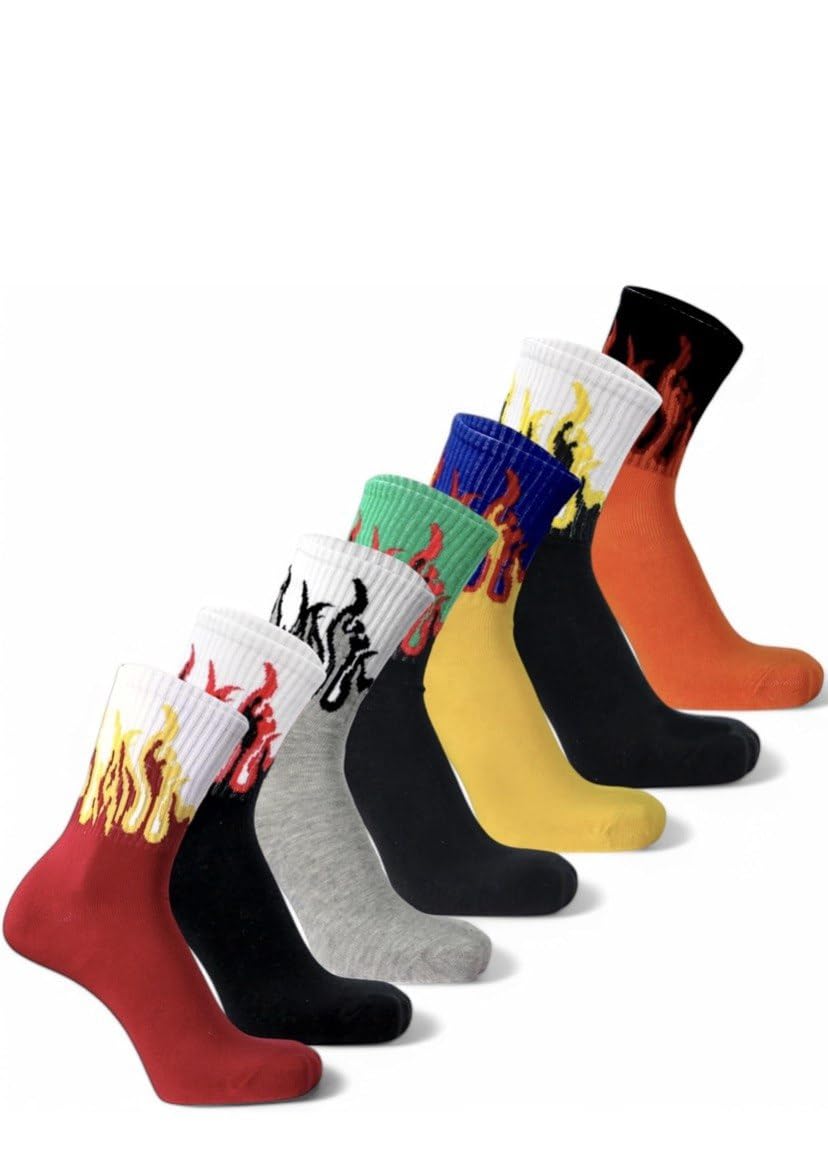 Print Crew Socks - Soft Cotton, Breathable & Stretchable Streetwear Socks for Men & Women | Stylish Casual, Sports & Daily Use(PACK OF 7 MULTICOLOR)-image-38