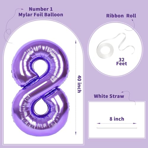 Image of Number Balloons for Birthday Decorations - 40 Inch Large Party Balloons 8, Purple Foil Number Balloons for Boys Girls, Balloons for Party Supplies