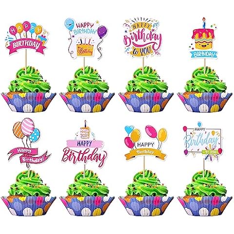 Rsstarxi 40 Pack Happy Birthday Cupcake Toppers Birthday Cupcake Picks Decorations for Baby Shower Boys Girls Birthday Party Cake Decorations Supplies Cover