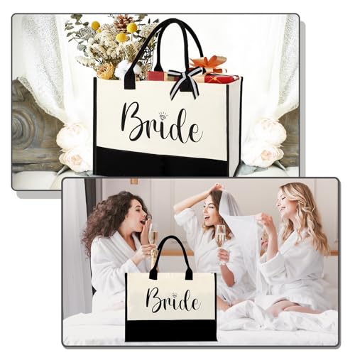 Image of Gifts for Women, Bridal Shower Gift Bag for Her,Wedding Bride Birthday Bags | Canvas Tote Bag with Makeup Bag, Large Capacity, Easy to Clean and Reusable, Waterproof, Gift for Christmas ,Bride To Be Gift