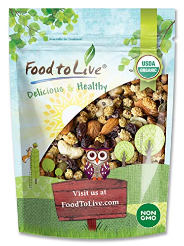 Food to Live Organic Snack Wise Trail Mix, 8 Ounces — Raw and Non-GMO Contains Cacao Nibs, Raisins, Almonds, Cashews, Walnuts, Mulberries, Pumpkin Seeds. Vegan Superfood, Kosher, No Added Sugar, Bulk