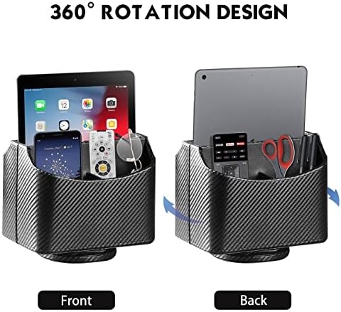 Leather 360°Rotatable Remote Control Holder,Office Supplies Desktop Organizer,Nightstand TV Remote Caddy,Spinning Storage Box for Controller, Media, Calculator, Mobile Phone and Pencil Storage