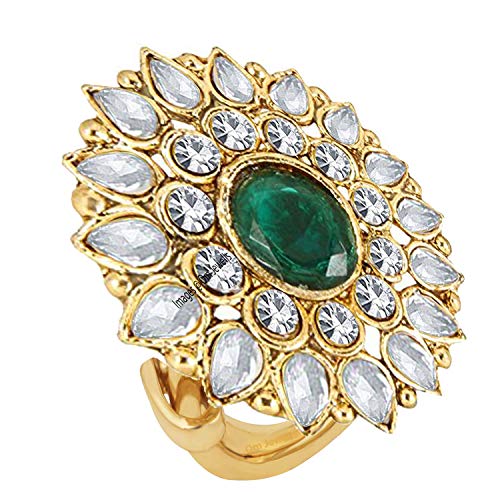 Om Jewells Gold Plated Ravishing Indo Western Adjustable Traditional Ring Studded with Kundan and Crystal Stones for Women