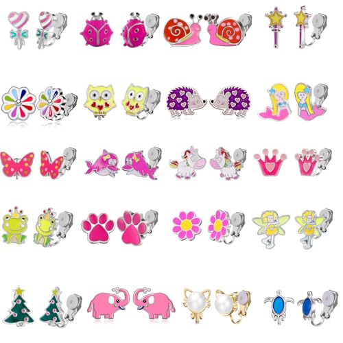 Image of 20 Pairs Clip on Earrings Pack - Cute Animal Designs, Non-Pierced for women with No Ear Holes,Cute Animal Clipon Earrings Pack