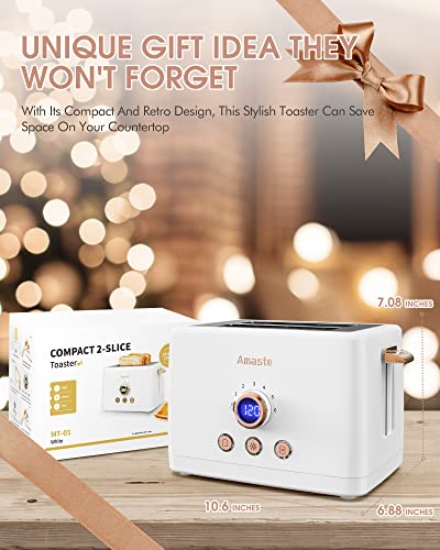 2 Slice Toaster, Retro Bread Toaster With Led Digital Countdown Timer, Extra Wide Slots Toasters With 6 Bread Shade Settings, Bagel, Cancel, Defrost Function, Stainless Steel With High Lift Lever, Removal Crumb Tray, White #TOP4