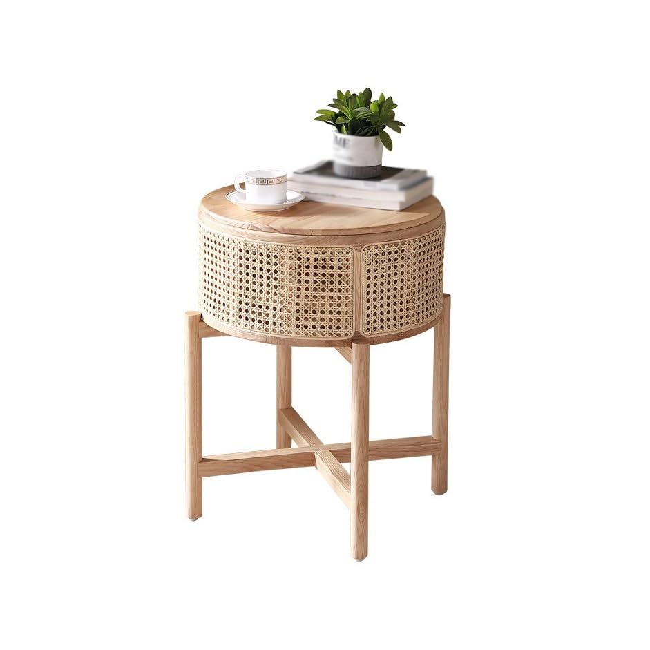 eexbz Sofa Wooden Rattan Coffee Table, Rattan Corner Table, Sofa Side Table, Side Table with Storage Sofas for Living Room