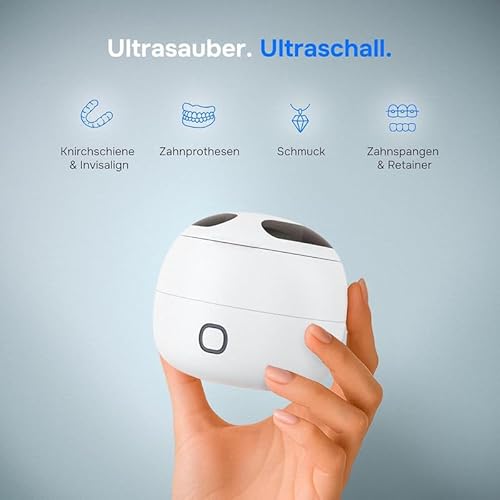 Ultraschallreiniger für Zahnspangen | Reinigen Sie Ihre Zahnprothesen einfach und schnell mit Ultraschall-Technologie | Mundschutz-Reiniger | Nachtschutz-Reiniger | Aligner-Reiniger
