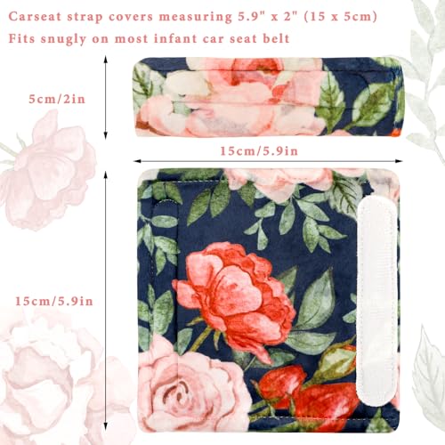 Image of Baby Car Seat Strap Pads, Floral Infant Car Seat Strap Shoulder Pads for Girls Boys, Super Soft Seat Belt Covers for Car Seats, Pushchair, Stroller