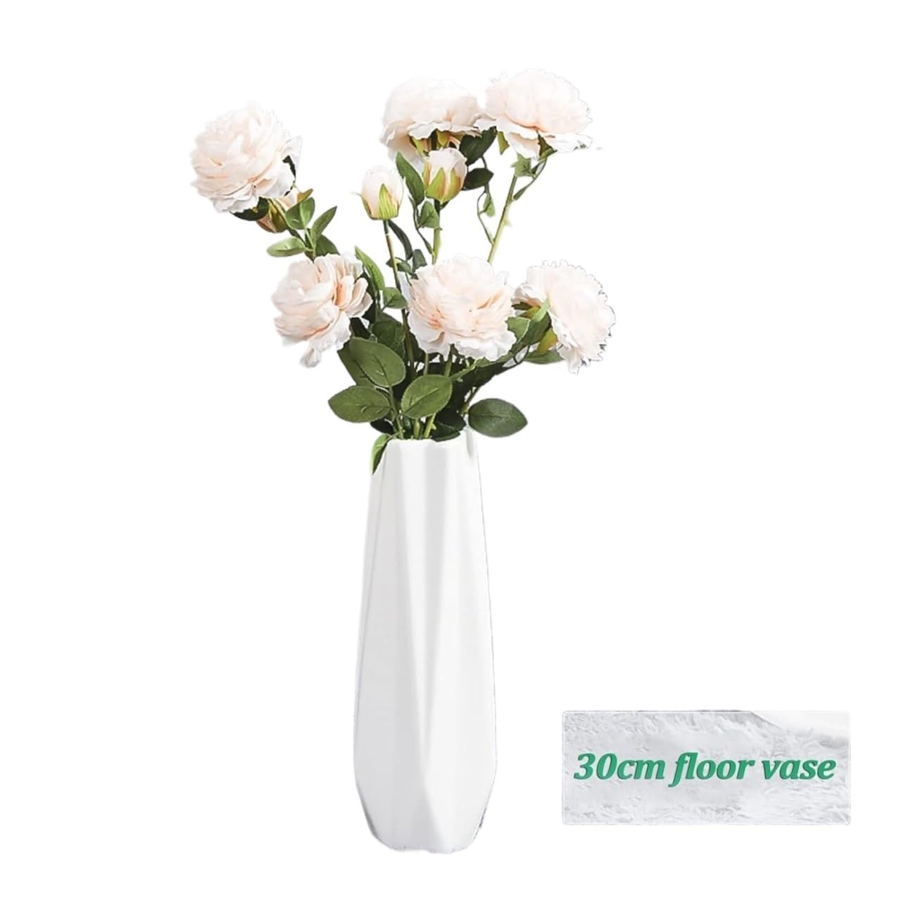 SnamicE Floor vase Ceramic Vase,Decorative Large,Floor, Large Floor Vase,White Ceramic Vase,Handcrafted,Sophisticated Vessel for Decorative Branches and Dried Flowers,White-30cm