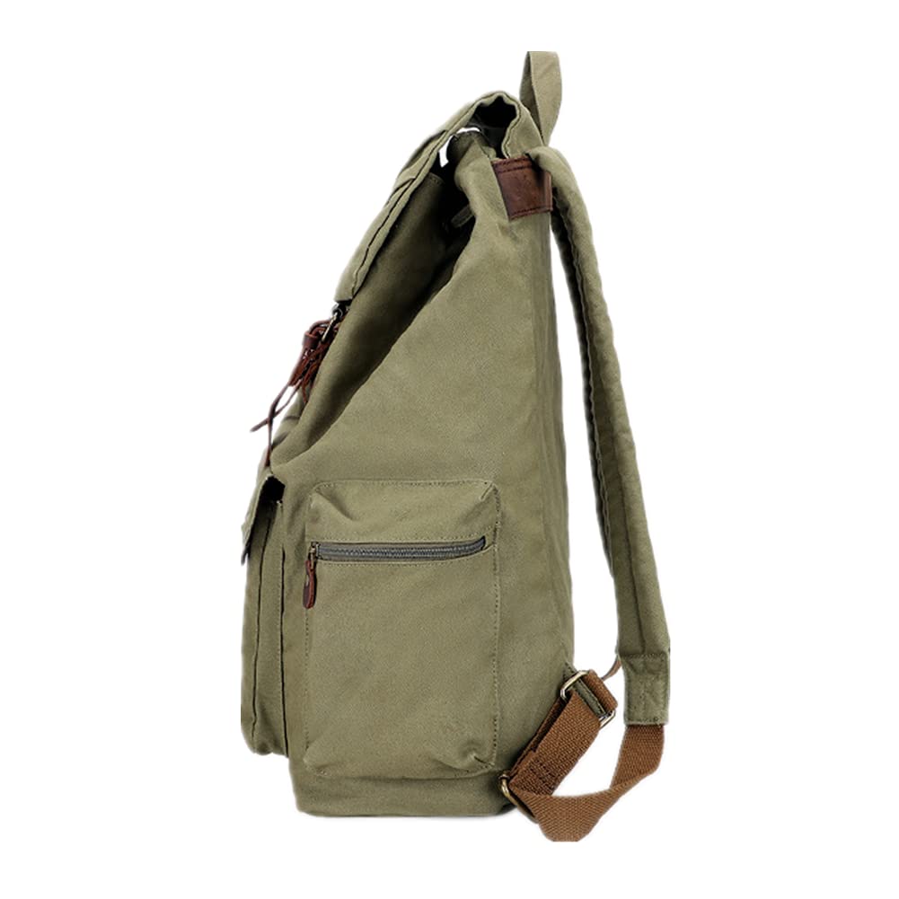 DRF Zaino da uomo o da donna in pelle d'epoca tela zaino trekking viaggio #BG04(Verde Olive) | Alta Qualità, hikking, Viaggio, Per Scuola,retro