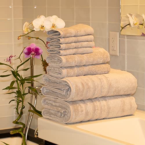 Mosobam 700 Gsm Luxury Bamboo Viscose 12Pc Extra Large Bathroom Set, Light Grey, 4 Bath Towels Sheets 35X70 4 Hand Towels 16X30 4 Face Washcloths 13X13, Turkish Towel Sets, Quick Dry, Gray #TOP1