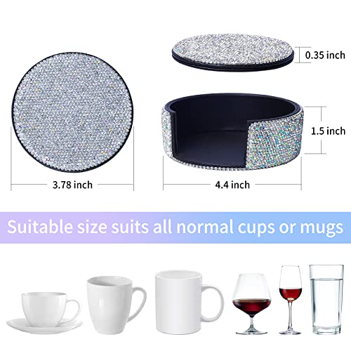 Comddre Diamond Coasters, Cute Coasters, Silver Coasters, Bling Wine Glasses Coaster, For Drinks Coffee Tea Cup Pads With Coaster Holder, Crystal Luxury Handmade Diamond (Set Of 6) (White&Ab) #TOP1