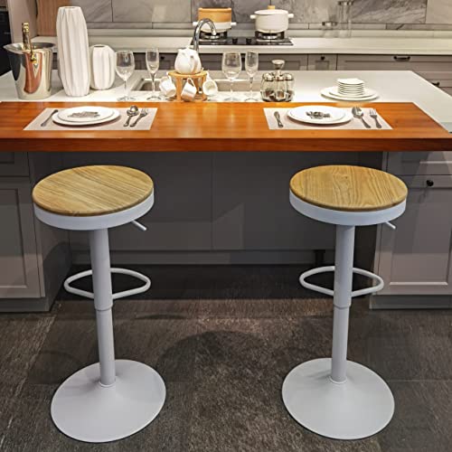Youtaste White Bar Stools Set Of 2 Wood Rustic Breakfast Adjustable Counter Height Bar Stool Metal Swivel High Top Bar Chairs For Kitchen Island #TOP6