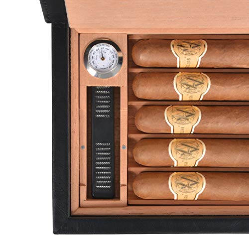 Volenx Leather Cigar Case, Portable Travel Cigar Humidor Case Cedar Cigar Box with Hygrometer & Humidifier, Wood Humidor Cigar Box with Cutter Holds 5-10 Cigars, Cigars Gift for Men - Thumbnail 2