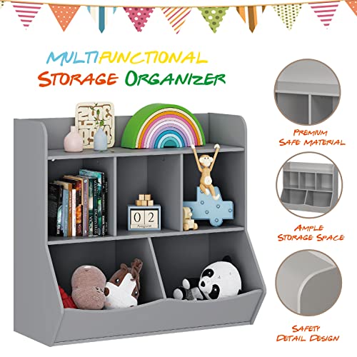 Image of A1 Craft Toy Storage Organizer with Bookshelf, 5-Cubby Children's Toy Shelf, Toy Storage Cabinet, Suitable for Children's Room, Playroom, Hallway, Kindergarten, School Color: Gray