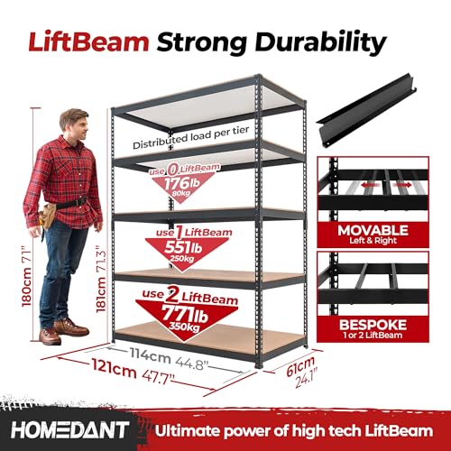 HOMEDANT 5 Tier Laminated Boltless Heavy Duty Garage Storage Adjustable Wide Size Metal Shelving Unit Utility Rack Shelves Organization Multipurpose Shelf Shed Warehouse 47.7\"W x 24.1\"D x 71.3\"H 1Pack