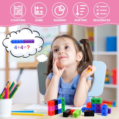 HOTUT Steckwürfel, 100 Stück Steckwürfel Grundschule, Rechenwürfel Grundschule, Lernen Lernspiele, Mathe Würfel zum Zählen… – Ansicht 7
