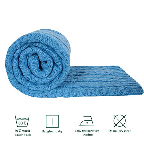 Image of NTBAY 100% Pure Cotton Cable Knit Toddler Blanket, Super Soft Warm Breathable 30x40 Baby Blanket for Crib, Stroller, Nursery, Travel, Newborn, 30x40 Inches, Azure Blue