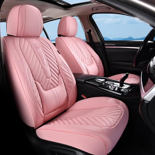Image of Coverado Seat Covers Front Seats, Car Seat Cover Protector with Lumbar Support, Waterproof Car Seat Cushion, Leather Seat Covers Carseat Cover Universal Fit for Most Cars,Pink