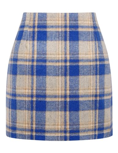 Image of IDEALSANXUN Womens High Waist Plaid Skirt Bodycon Pencil Wool Mini Skirts