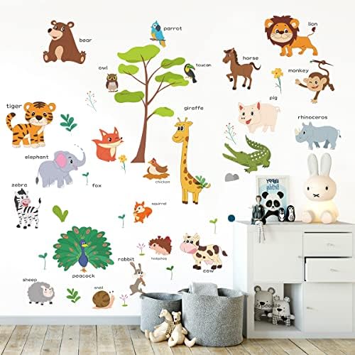 Animals Wall Decals Large Kids Room, Kids Bedroom Educational Wall