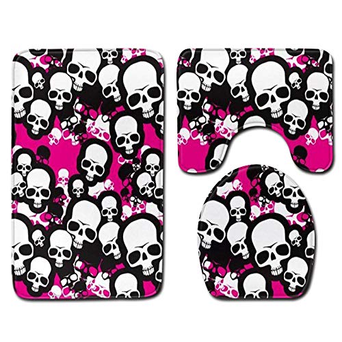 daogefi Badteppich-Sets 3-teilige Badezimmerteppiche Rosa Weißer Totenkopf rutschfest Waschbar Badvorleger für…