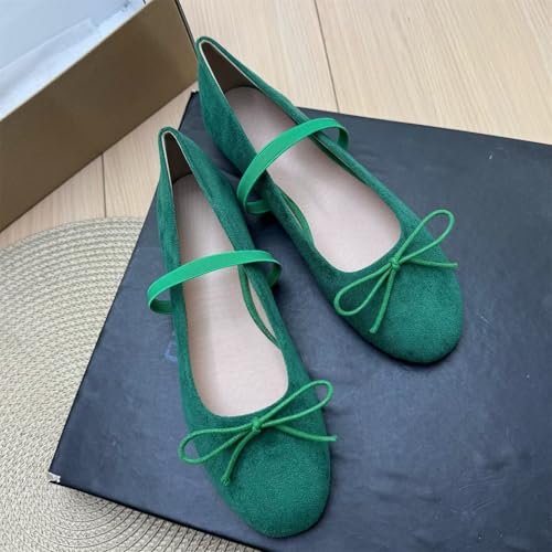 Image of TN TANGNEST Women's Mary Jane Flats Bow Ballet Shoes | Round Toe Flats with Buckle Strap Dressy Comfortable Faux Suede Flats