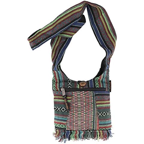GURU SHOP Kleine Ethno Schultertasche, Hippie Tasche, Goa Tasche - Grün, Herren/Damen Cover