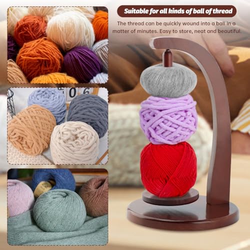 Image of Yarn Holder for Knitting and Crocheting,Wooden Yarn Spinner for Crocheting(Edition:Round Chassis)