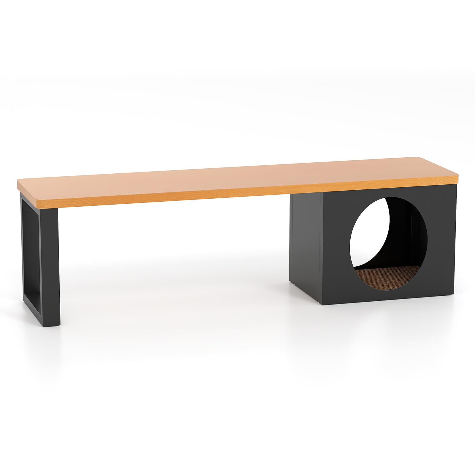 GOPLUS Banc de Jardin Exterieur 3 Personnes avec Grotte Chat Griffoir, 2 Portes, Banc Interieur avec Niche Chat Résistant aux Intempéries sans Dossier, pour Balcon, Entrée, Parc, Charge 450 kg
