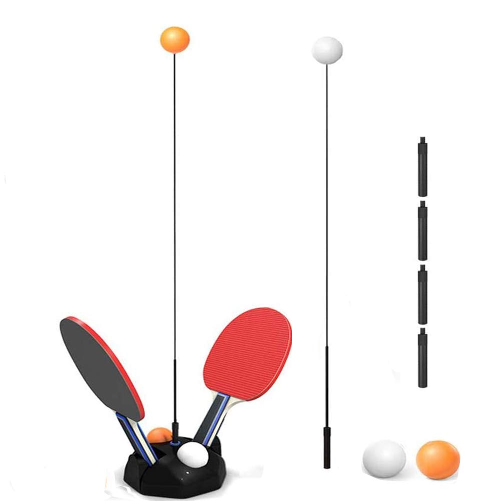 Portable Table Tennis Trainer, Ping Pong Ball Trainer with Elastic Soft Shaft for Personal/double Exercise, 6 Balls and 2 Bats Included
