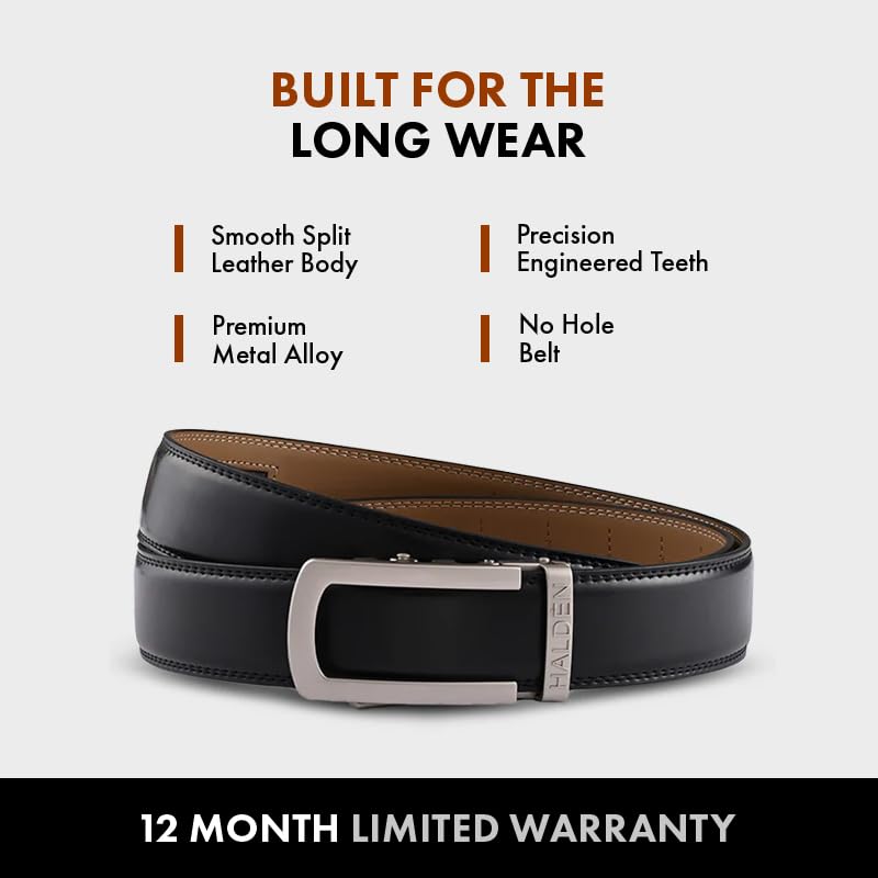 Image of HALDEN BURLEY Belts For Men Leather Original (Free Size Fits Up to 44 Inch Waist) Ratchet Straps, Unique Magnetic Auto-lock Buckle Belt For Man