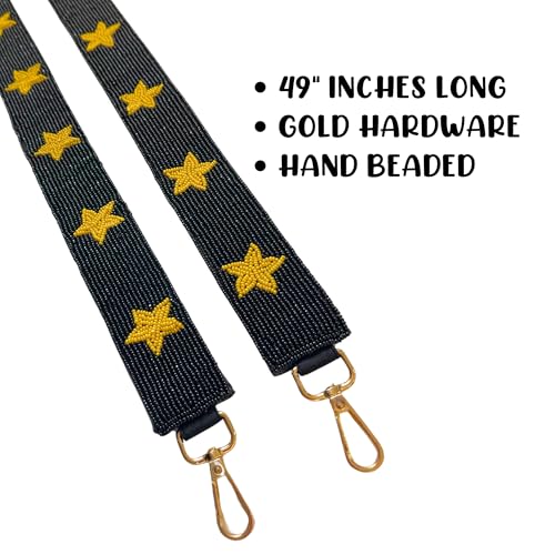Lashicorn Black with Yellow Stars Beaded Purse Strap 49” Clear Stadium Bag Georgia Army Missouri Game Day Fans Gold Clasps Football4