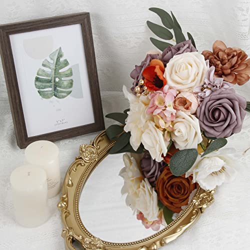 Artificial Flowers Combo Box Set Mix Fake Silk Flowers For Diy Wedding Bouquets Arrangements Wedding Bridal Bouquet Table Chair Decor Party Baby Shower Home Decorations (Purple&White) #TOP1