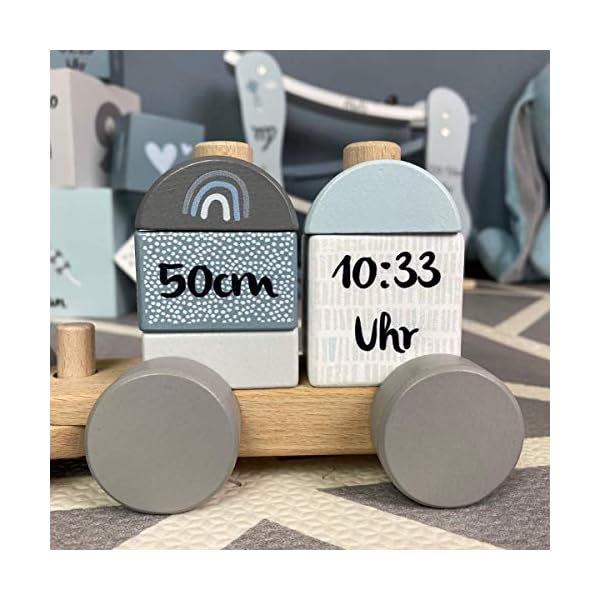 KIDSLINO Holz Eisenbahn blau - personalisierbar I Geschenk zur Geburt Jungen I Handmade Holzspielzeug mit Steckformen I… – Bild 9