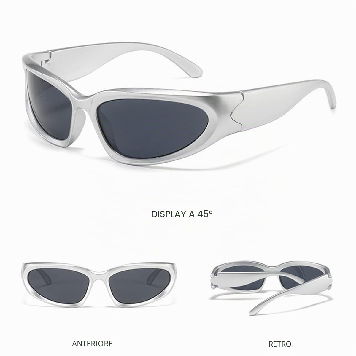 Occhiali da Sole Sportivi Avvolgenti Unisex, Sunglasses Ciclismo Protezione UV400, Y2K Occhiali Sole Avvolgente Futuristici Antivento Antipolvere Sunglasses per Feste Guida Pesca Ciclismo, 1 Paio