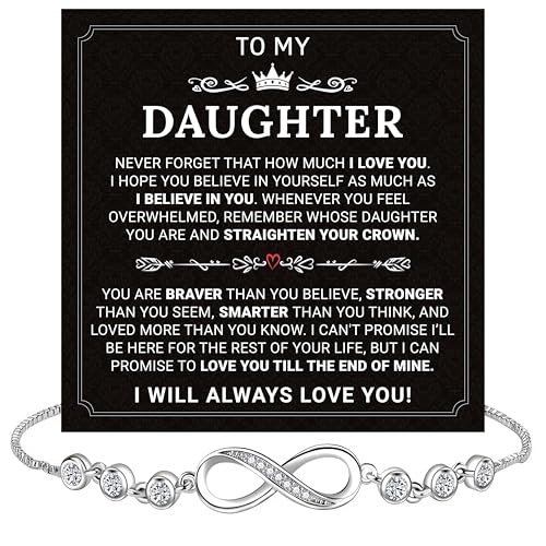 Daughter Infinity Heart Bracelet, Daughter Jewelry Gift From Mom or Dad with Message Card and Box Meaning