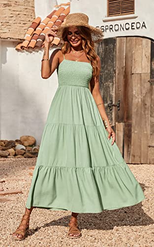 Prettygarden Women's Summer Maxi Dress Casual Boho Sleeveless Spaghetti Strap Smocked Tiered Long Beach Sun Dresses #TOP3