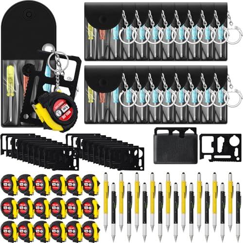 Image of 72 Pcs Mini Screwdriver Tape Keychain Set Multitool Pen Card Father's Gifts Bulk Mini Tool Set for Adult Men Dad (Yellow,Black)