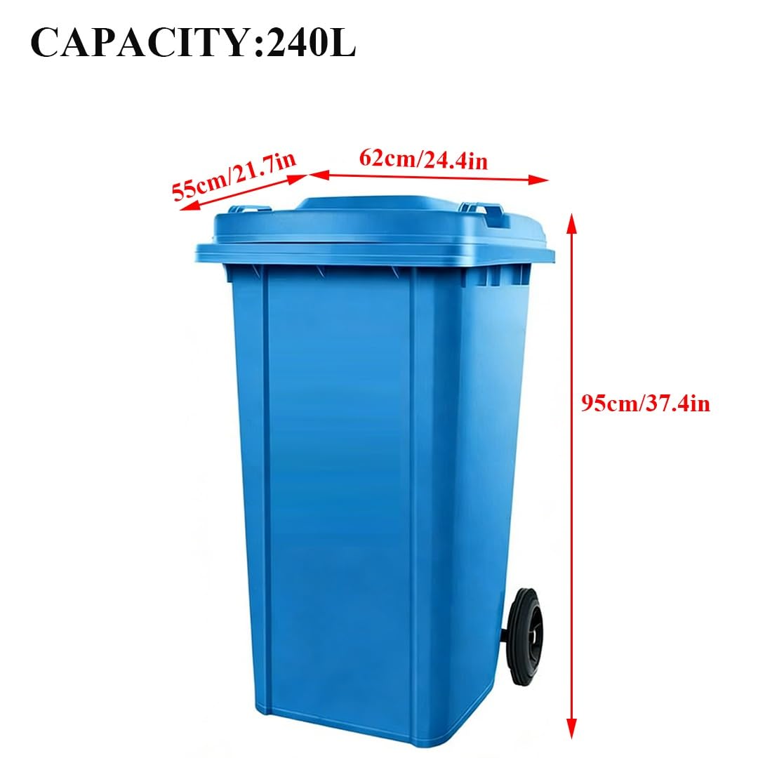 Commercial Wastebasket Trash Container,Plastic Rectangular Trash,Heavy-Duty Construction,Outdoor Waste Container,Weather Resistant,Included Lid(Blue,240L)