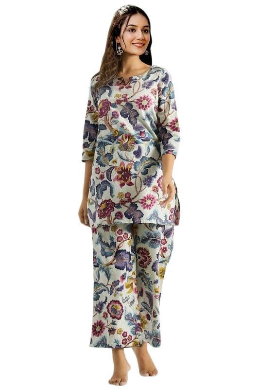 Cicica Women’s Multi Color Floral Printed Rayon Stitched Co-Ord Set | Relaxed Fit for Women | Two Piece Set Top & Plazo | 3/4 Sleeve Cord Dress for Women | Fashionable