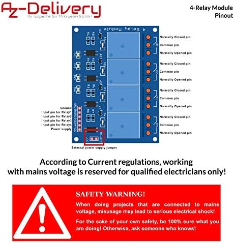 AZDelivery 4 Channel Relay Module DC 5V with Optocoupler Low-Level Trigger Relay Shield Board compatible with Arduino Including E-Book! (Pack of 3)