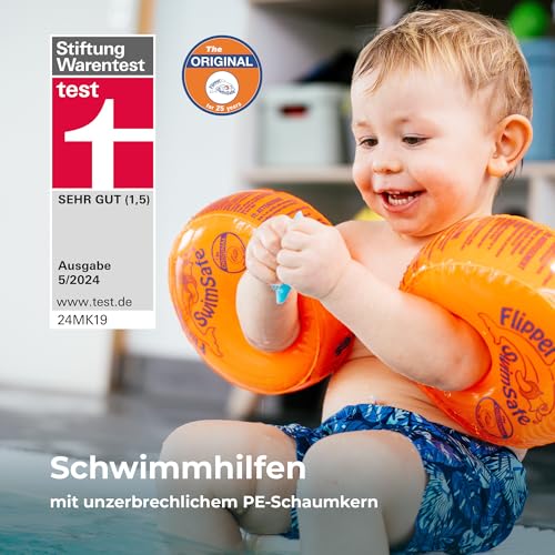 Flipper Swimsafe 1010 - Schwimmflügel für Babys ab 12 Monaten, sichere Schwimmhilfe mit unzerbrechlichem PE-Schaumkern zum Schwimmen lernen, Orange