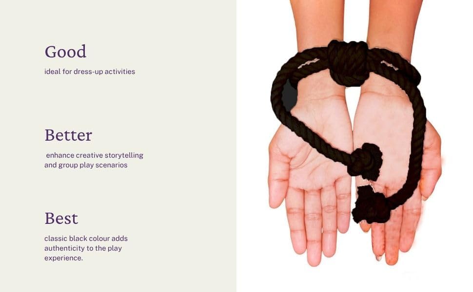 Image of Cotton Rope Handcuffs, Black, Pack of 2, For Kids Roleplay Toys and Prank Videos Activity Pack of 2