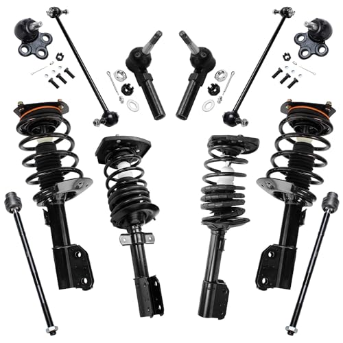 Image of Detroit Axle - Struts Kit for 2004-2008 Pontiac Grand Prix 2005 2006 2007, 4 Front & Rear Struts w /Coil Spring, 2 Lower Ball Joints, 4 Inner & Outer Tie Rods, 2 Sway Bar Links Replacement