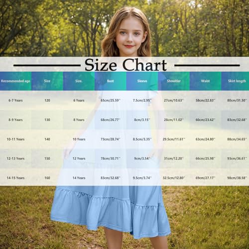 Girls Summer Gradient Dress Ruffle Sleeve Beach Dresses Layered Swing Midi Sundress with Pockets2