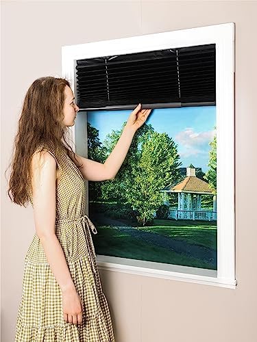 ECFAC Easy Up & Down Cordless Pleated Window Shades, 100% Blackout Window Blinds, 36in x 64in (Fits Window Width30''-36''), Easy Trimming & Installing (Black,2pcs-Pack)